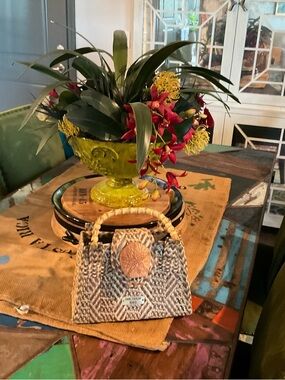 Woven Straw Satchel Handbag in Natural and Tan